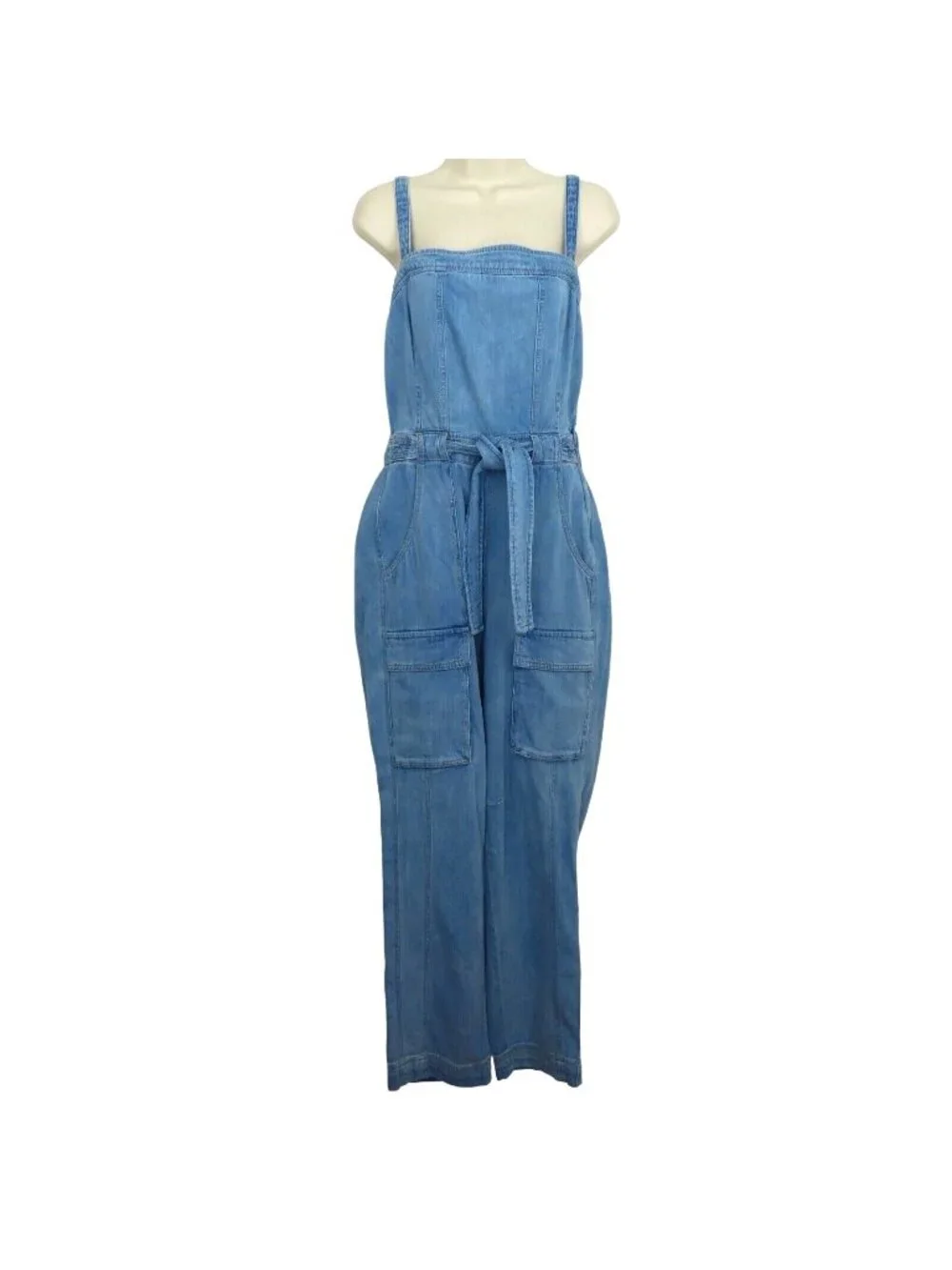Free People Womens Small Go West Denim Utility Jumpsuit Mirage Blue OB1160882